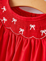 Girls Bow Smocking Embroidered Red Dress - Rylee Faith Designs - Flyclothing LLC