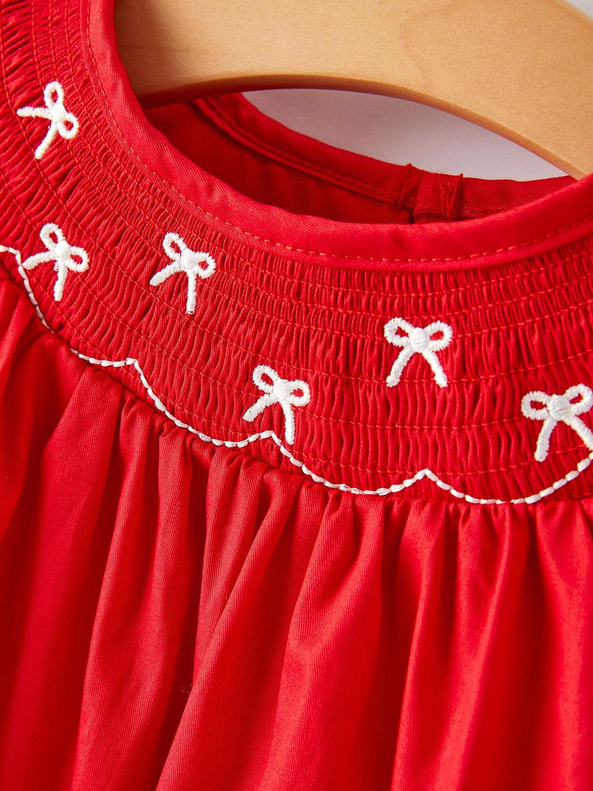 Girls Bow Smocking Embroidered Red Dress - Rylee Faith Designs - Flyclothing LLC