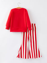 Christmas “MERRY” Applique Girls Striped Bell-bottom Pants Outfit Set - Rylee Faith Designs - Flyclothing LLC