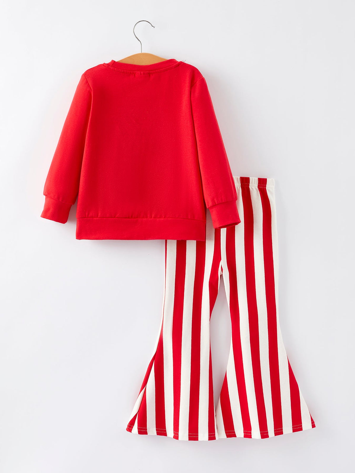 Christmas “MERRY” Applique Girls Striped Bell-bottom Pants Outfit Set - Rylee Faith Designs - Flyclothing LLC