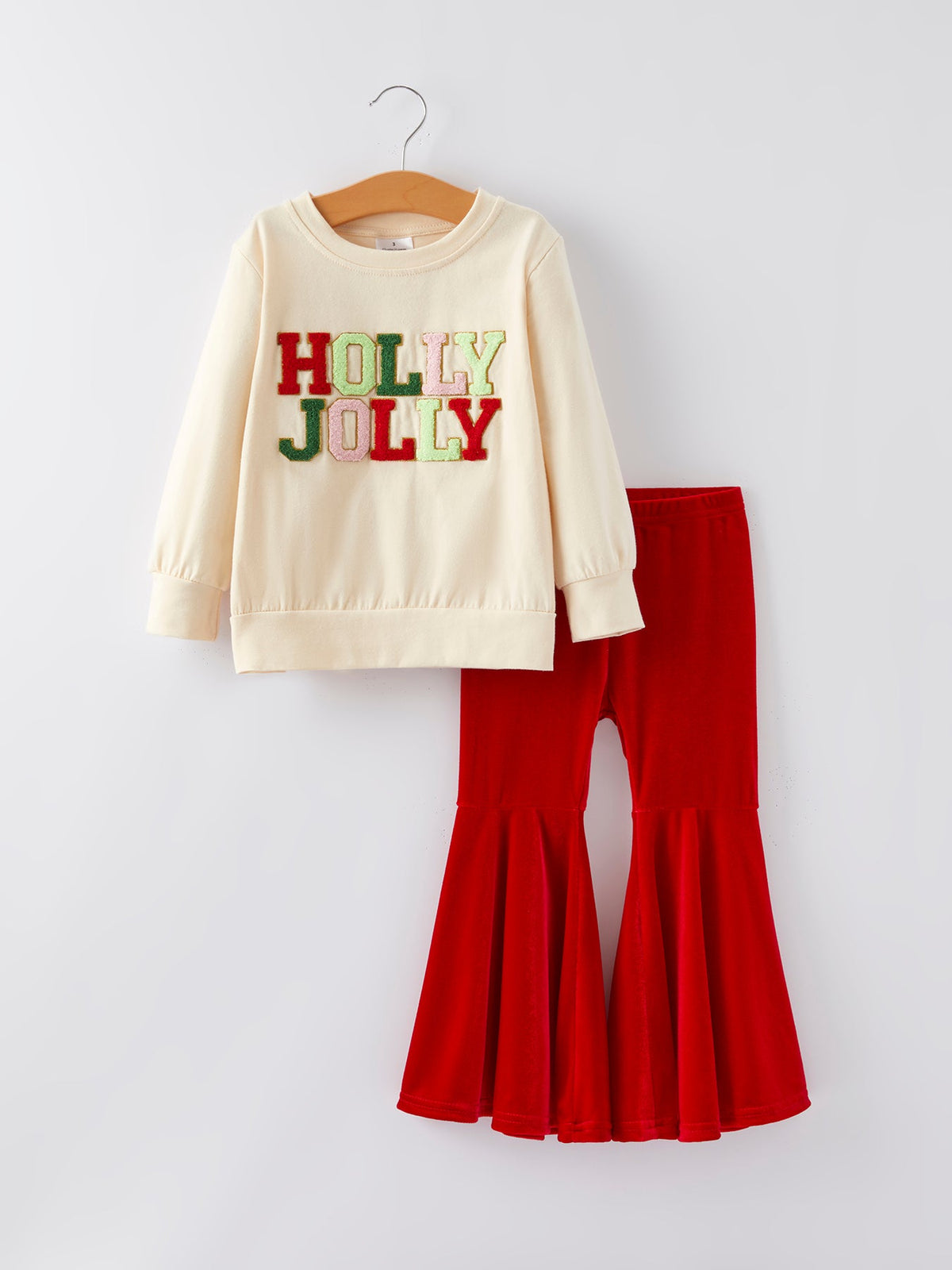 Christmas Letter Applique Top + Flared Pants Outfit Set - Rylee Faith Designs - Flyclothing LLC