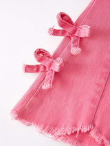 Girls Pink Bow Flared Elastic Denim Pants - Rylee Faith Designs - Flyclothing LLC