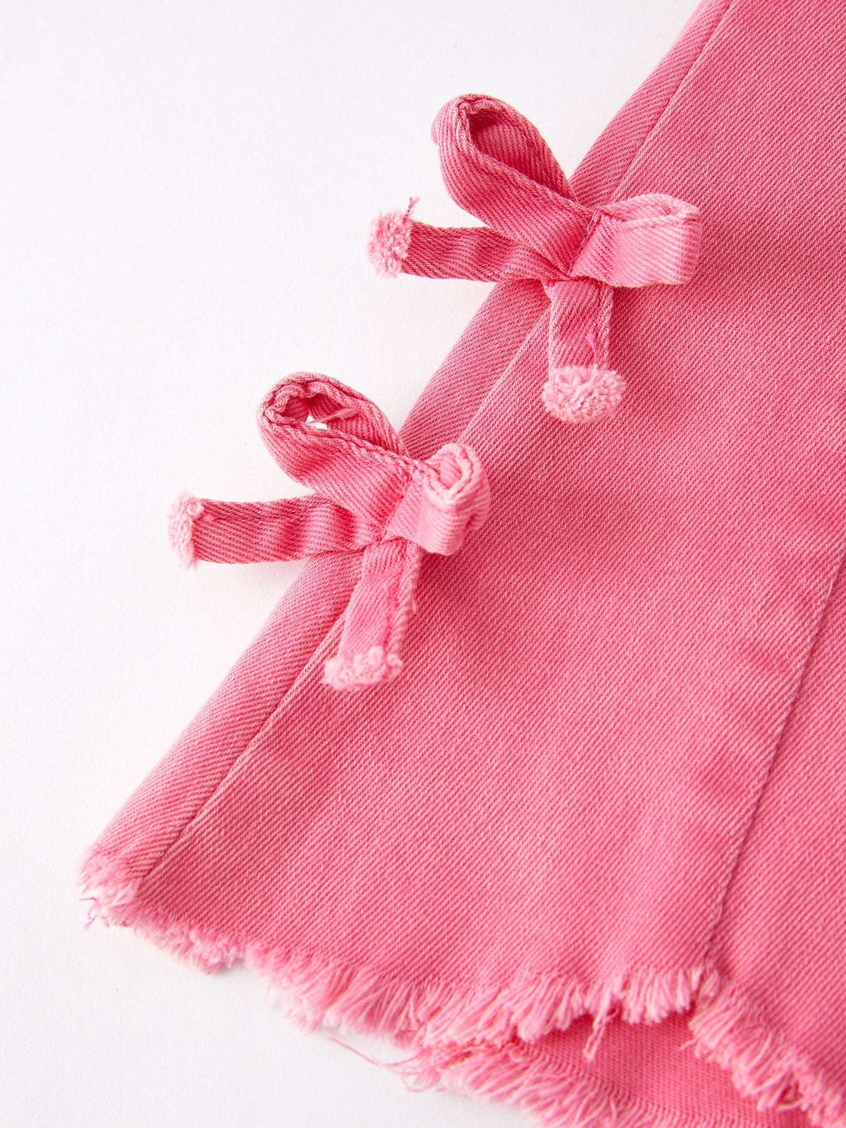 Girls Pink Bow Flared Elastic Denim Pants - Rylee Faith Designs - Flyclothing LLC