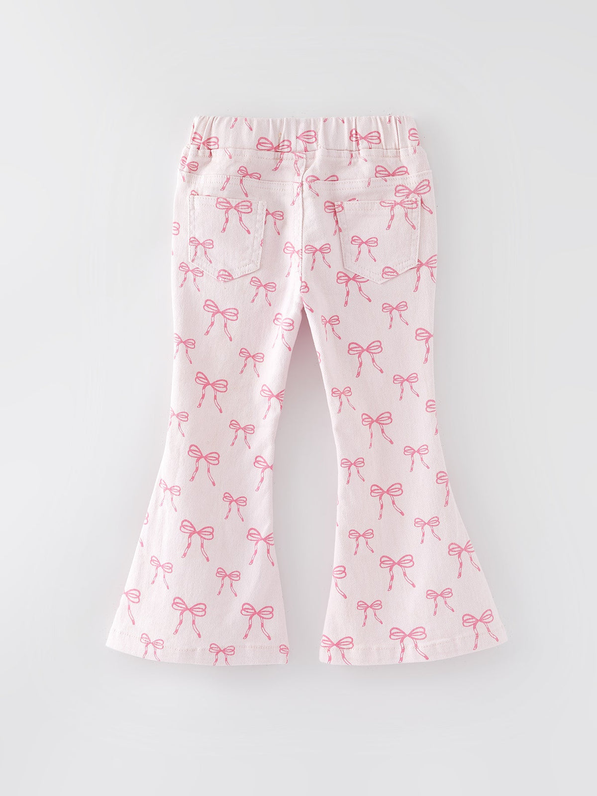 Fall Girls Pink Bow Print Elastic Flared Jeans Denim pant - Rylee Faith Designs - Flyclothing LLC