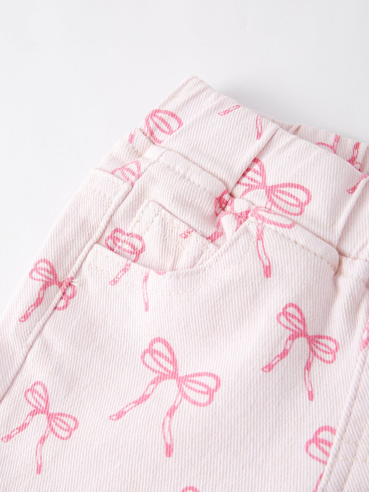 Fall Girls Pink Bow Print Elastic Flared Jeans Denim pant - Rylee Faith Designs - Flyclothing LLC