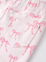 Fall Girls Pink Bow Print Elastic Flared Jeans Denim pant - Rylee Faith Designs - Flyclothing LLC