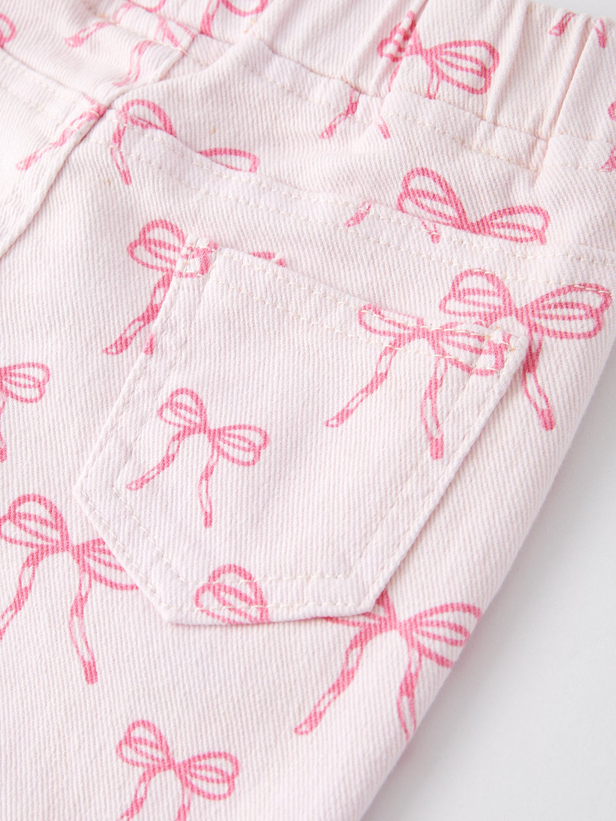 Fall Girls Pink Bow Print Elastic Flared Jeans Denim pant - Rylee Faith Designs - Flyclothing LLC