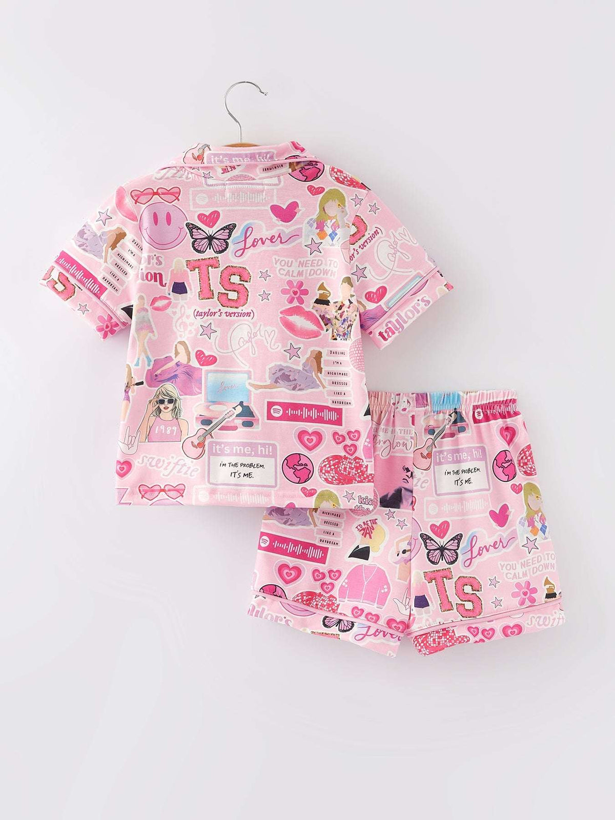 Pink TS Lapel Button Short Sleeve Shorts Pajama Set - Rylee Faith Designs - Flyclothing LLC