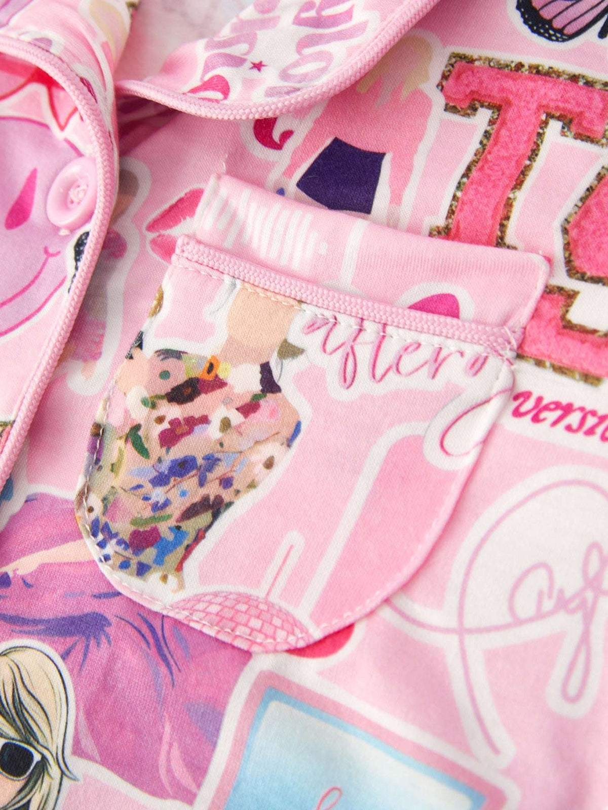 Pink TS Lapel Button Short Sleeve Shorts Pajama Set - Rylee Faith Designs - Flyclothing LLC