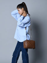 Mini Quilted Crossbody Bag, Rich Brown - Classy Leather Bags - Flyclothing LLC