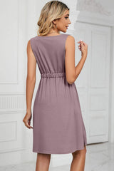 Buttoned Wide Strap Mini Dress - Trendsi - Flyclothing LLC