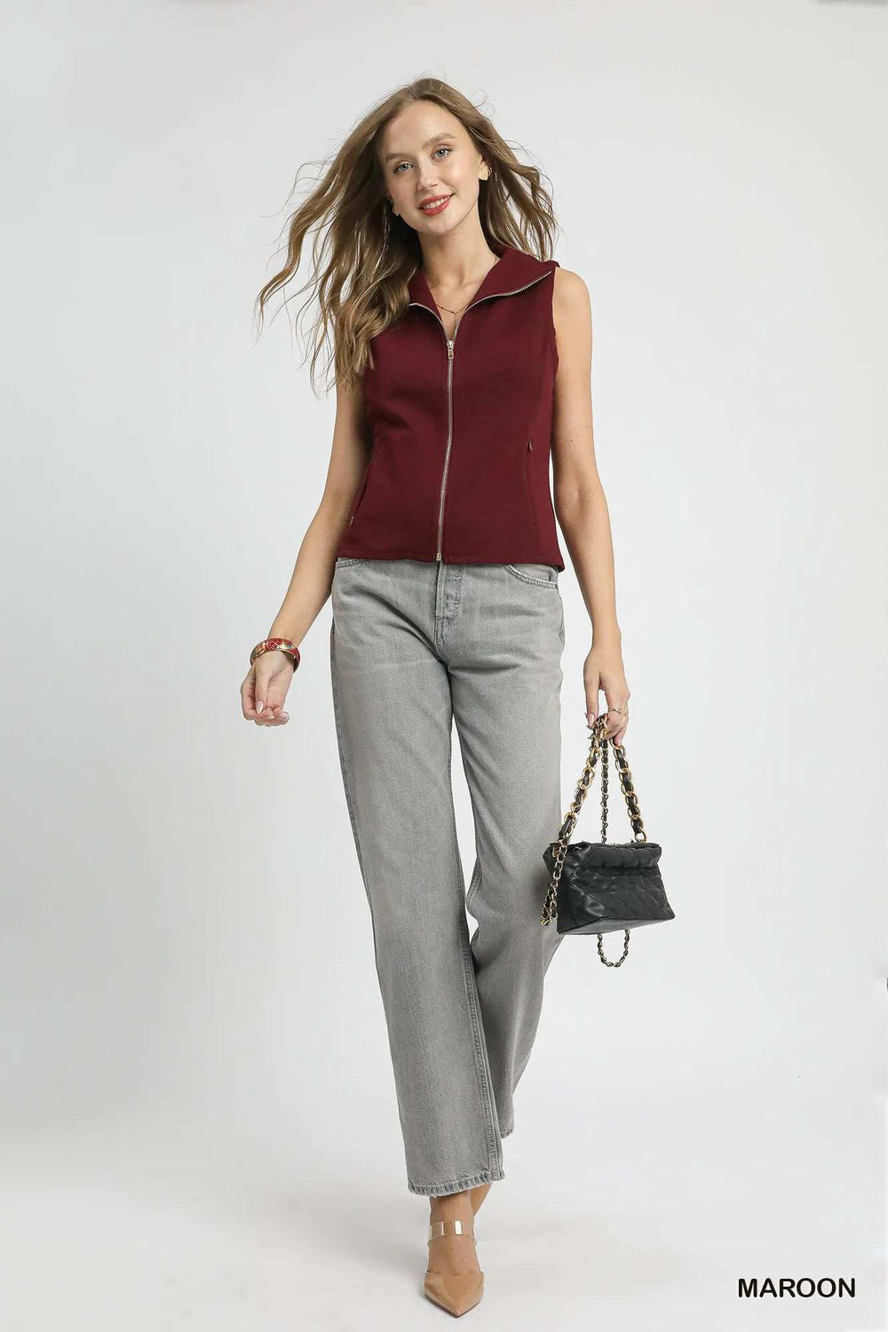 Umgee Zip-Front Fitted Vest with Pockets - Trendsi - Flyclothing LLC