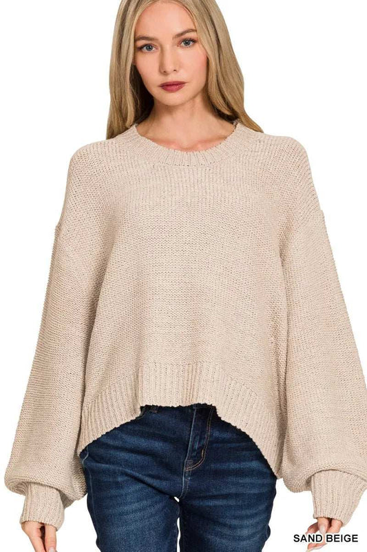 Zenana Oversized Baloon Sleeve Sweater - Trendsi - Flyclothing LLC
