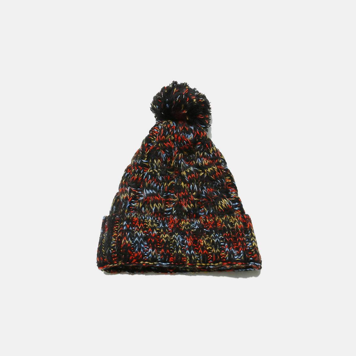 Contrast Cable-Knit Hat with Pompom - Trendsi - Flyclothing LLC