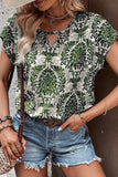 Cutout Printed Short Sleeve Blouse - Trendsi - Flyclothing LLC