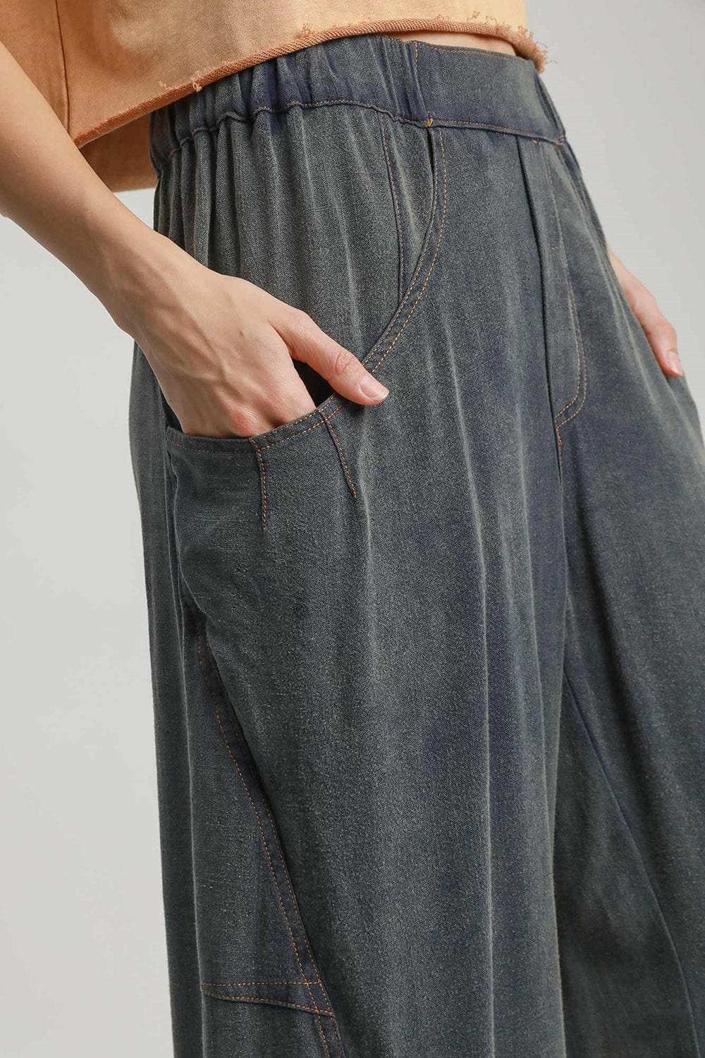 Umgee Elastic Waist Baggy Fit Pants with Pockets - Trendsi - Flyclothing LLC