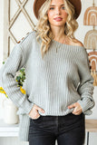 Side Slit Boat Neck Long Sleeve Sweater - Trendsi