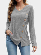 V-Neck Long Sleeve T-Shirt - Trendsi - Flyclothing LLC