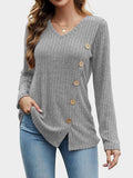 V-Neck Long Sleeve T-Shirt - Trendsi - Flyclothing LLC