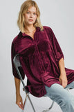 Umgee Full Size Polka Dot Button Up Half Sleeve Shirt - Trendsi