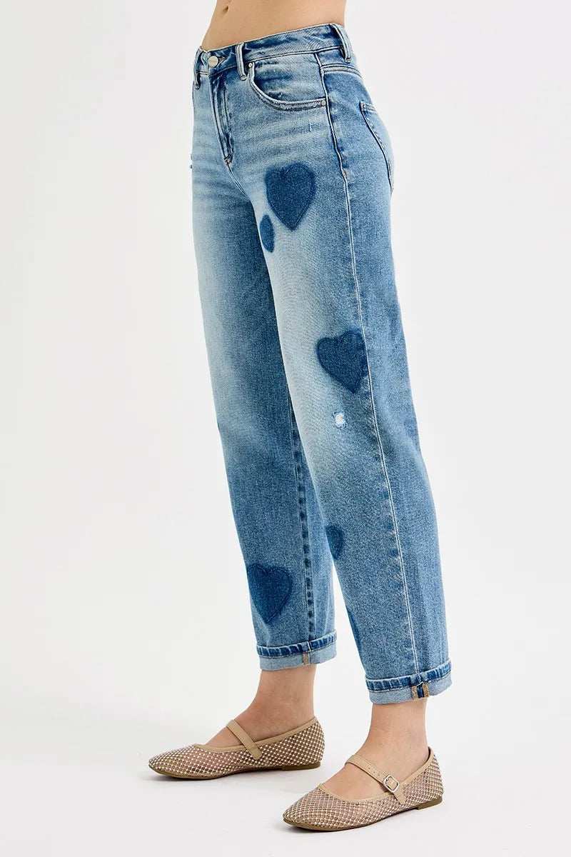 RISEN Full Size Mid Rise Fit-boyfriend Heart Shade Jeans Plus Size - Trendsi - Flyclothing LLC
