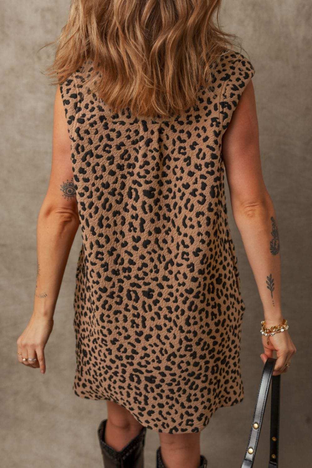 Leopard Johnny Collar Sleeveless Mini Dress - Trendsi - Flyclothing LLC