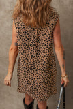 Leopard Johnny Collar Sleeveless Mini Dress - Trendsi
