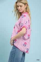 Umgee Stripe Embroidered Button-Front Boho Blouse - Trendsi - Flyclothing LLC