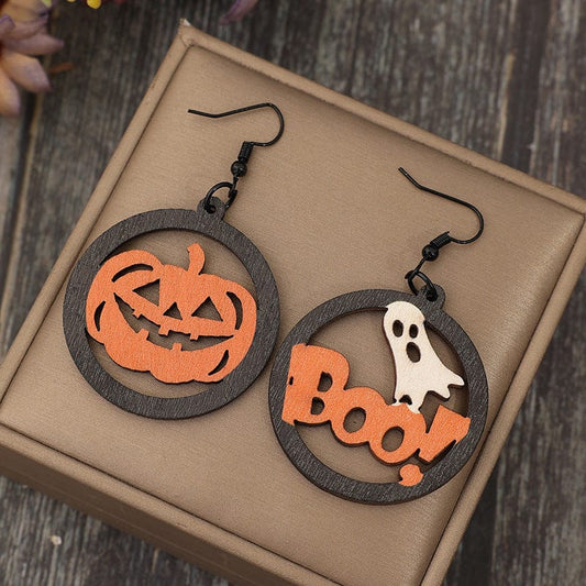 Hollow Pumpkin & Letter Wooden Earrings - Trendsi