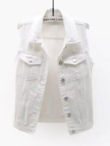 Full Size Button Down Raw Hem Sleeveless Denim Jacket Plus Size - Trendsi - Flyclothing LLC