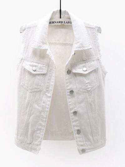 Full Size Button Down Raw Hem Sleeveless Denim Jacket Plus Size - Trendsi - Flyclothing LLC