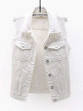 Full Size Button Down Raw Hem Sleeveless Denim Jacket Plus Size - Trendsi - Flyclothing LLC