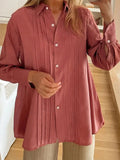Perfee Ruched Collared Neck Long Sleeve Shirt - Trendsi