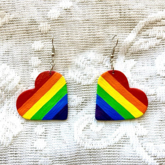 Leather Colorful Striped Heart Earrings - Trendsi