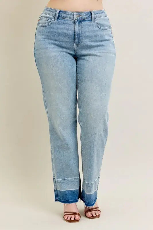 Judy Blue Full Size Mr Release Hem Wide Leg Jeans Plus Size - Trendsi - Flyclothing LLC