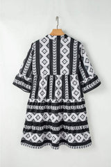 Tiered Printed Notched Half Sleeve Dress - Trendsi - Flyclothing LLC