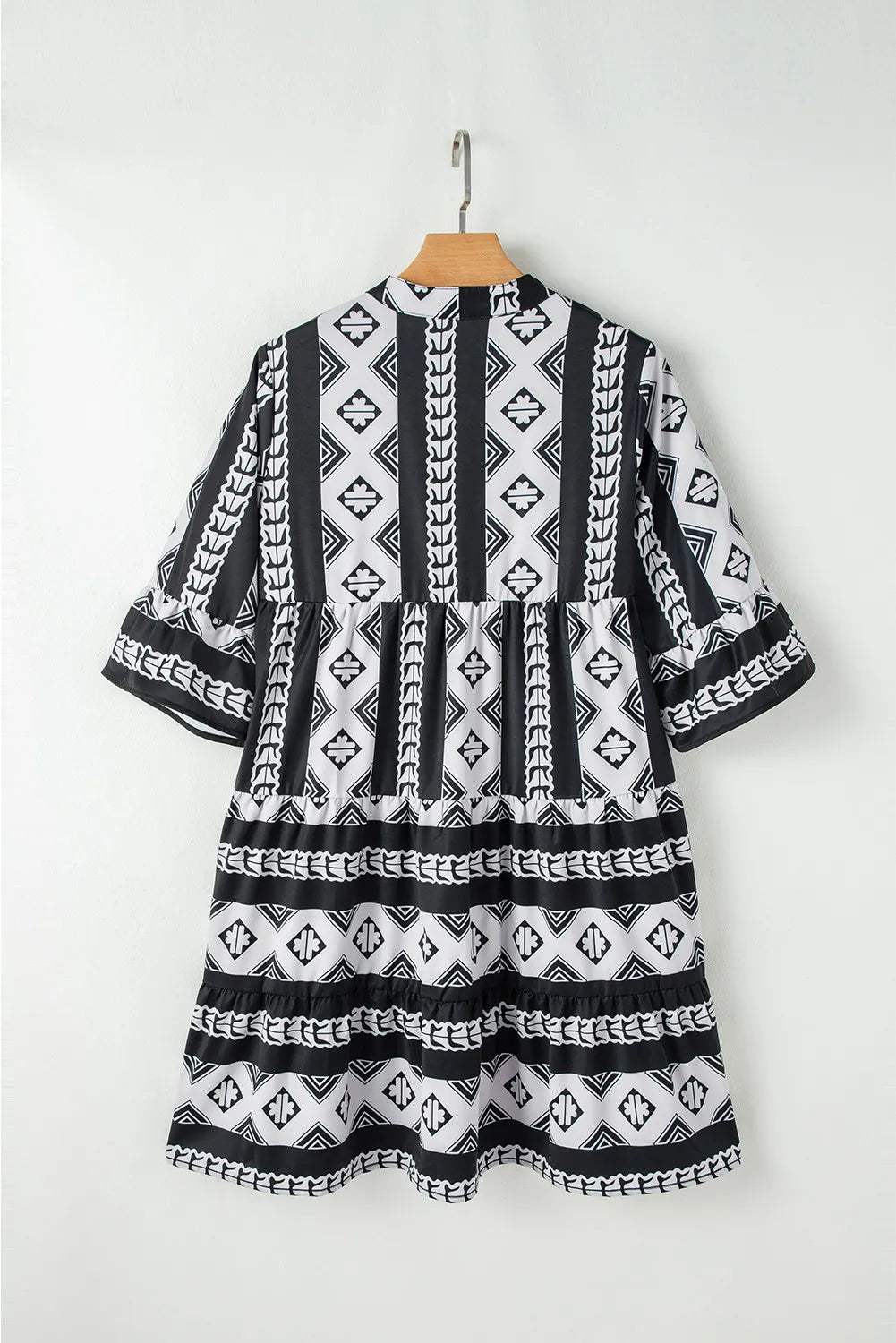 Tiered Printed Notched Half Sleeve Dress - Trendsi - Flyclothing LLC