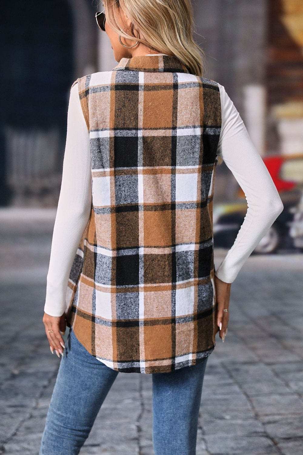 Plaid Button Up Vest Coat - Trendsi - Flyclothing LLC