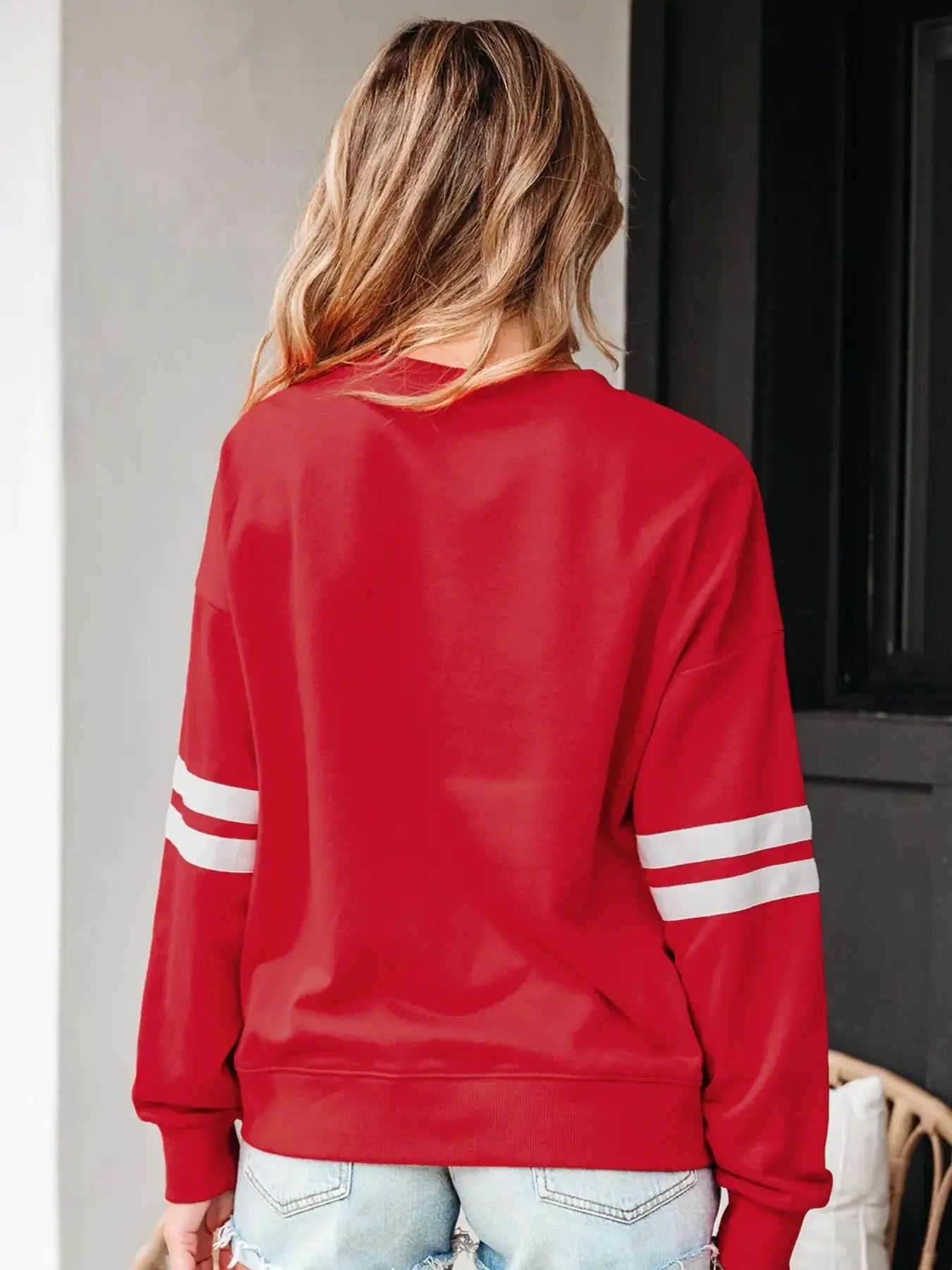 Stripe Round Neck Long Sleeve Sweatshirt - Trendsi - Flyclothing LLC