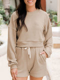 Ribbed Round Neck Long Sleeve Top and Shorts Set - Trendsi - Flyclothing LLC