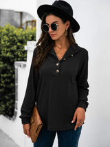 Half Button Long Sleeve T-Shirt - Trendsi - Flyclothing LLC