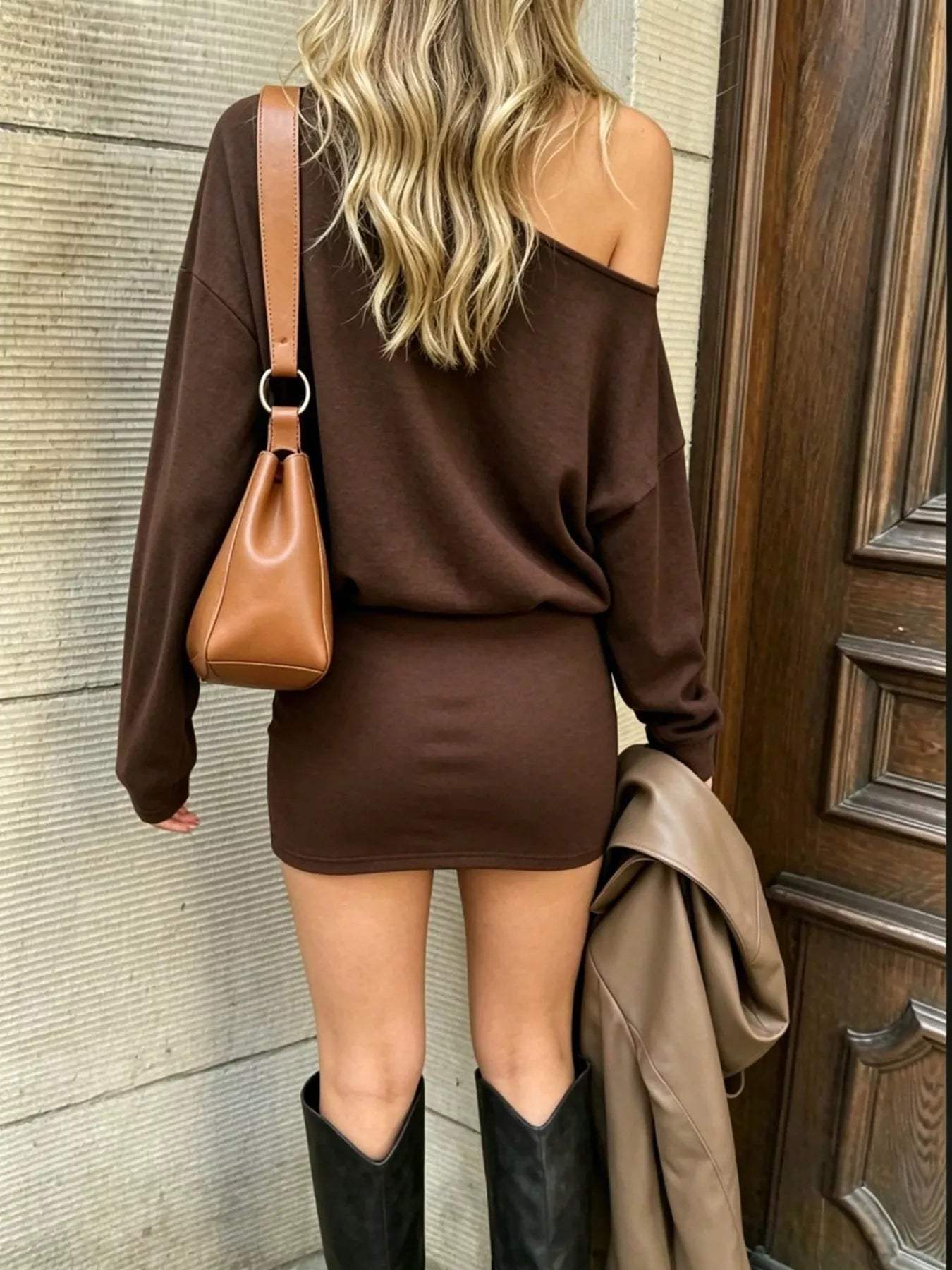 One Shoulder Long Sleeve Mini Dress - Trendsi - Flyclothing LLC