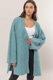 HYFVE Front Rosette Longline Slit Sweater Cardigan - Trendsi - Flyclothing LLC