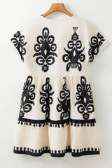 Printed V-Neck Short Sleeve Dress - Trendsi - Flyclothing LLC