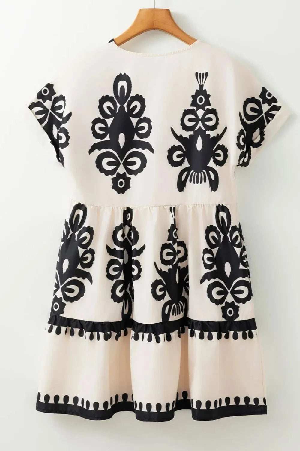 Printed V-Neck Short Sleeve Dress - Trendsi - Flyclothing LLC