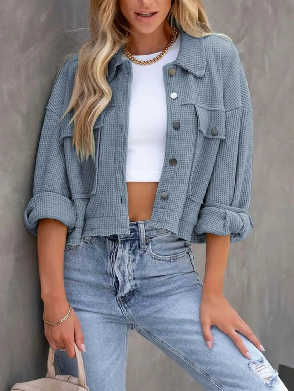 Button Up Long Sleeve Jacket - Trendsi
