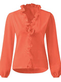 Full Size Ruffled V-Neck Long Sleeve Blouse - Trendsi - Flyclothing LLC