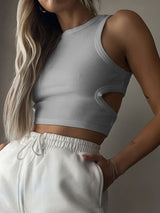 Cutout Round Neck Tank - Trendsi - Flyclothing LLC