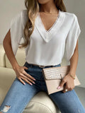 V-Neck Short Sleeve Blouse - Trendsi - Flyclothing LLC
