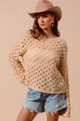 SO ME Geometric Pattern Open Knit Lightweight Sweater - Trendsi - Flyclothing LLC